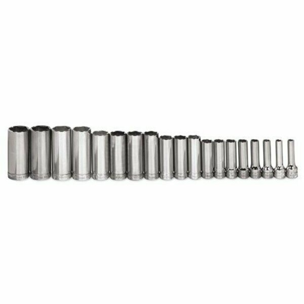 Williams Socket Set, 19 Pieces, 3/8 Inch Dr, Deep, 3/8 Inch Size JHWMSBD19HRC